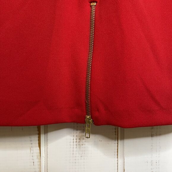 BETSY & ADAM Red Bell Sleeve Gold Zipper Midi Formal Sheath Cocktail Dress 4 - Picture 8 of 12